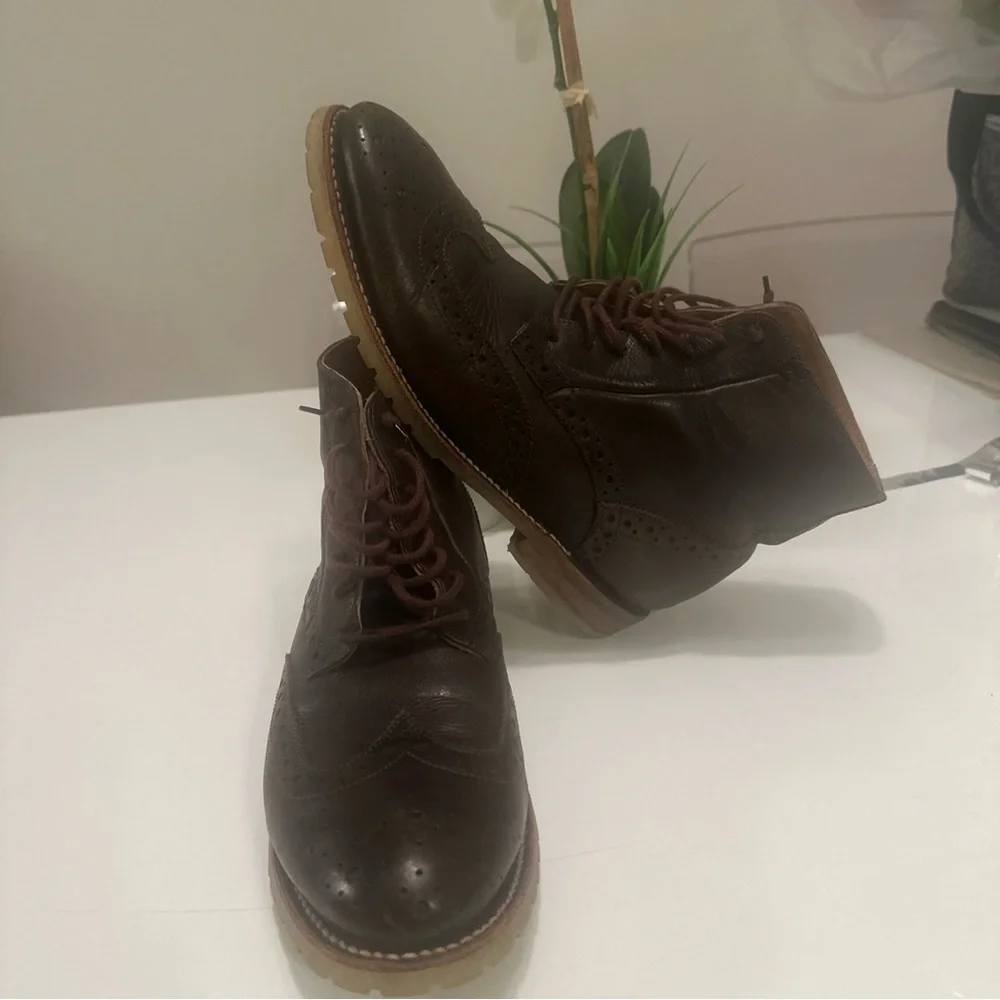 J.D. Fisk Leather Boots Distressed‎ Black Brown Ankle Boots Men's  8 Zip
